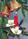 Bonne Année Noël CLOCHE BOUGIE Vintage Carte Postale CPSM #PAV395.A - Neujahr