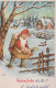 SANTA CLAUS Happy New Year Christmas GNOME Vintage Postcard CPSMPF #PKD900.A - Santa Claus