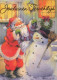 SANTA CLAUS Happy New Year Christmas SNOWMAN Vintage Postcard CPSM #PAU406.GB - Santa Claus