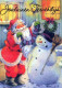 SANTA CLAUS Happy New Year Christmas SNOWMAN Vintage Postcard CPSM #PAU406.GB - Santa Claus