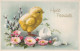 EASTER CHICKEN EGG Vintage Postcard CPA #PKE431.GB - Ostern