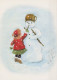 Happy New Year Christmas SNOWMAN CHILDREN Vintage Postcard CPSM #PAZ732.GB - Nouvel An