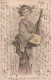 Japanese Geisha Playing Mandolin Art Card Color 1903 Envoi Verpillot Noyers Sur Serein Yonne - Vor 1900