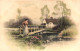 PAINTING, FINE ARTS, ARCHITECTURE, BRIDGE, WOMAN WITH BASKET, DUCKS, LAKE, GERMANY, POSTCARD - Schilderijen