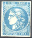 [* B/TB] N° 45B, 20c Bleu (type II - Report 2), Juste En Haut. Petit Pelurage Au Dessus - Signé Brun - Cote: 2100€ - 1870 Bordeaux Printing