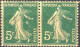 [** SUP] N° 137-cu, 5c Vert En Paire Papier GC - Halo Sous Le Bras Au Timbre 1 - 1903-60 Sower - Ligned