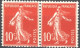 [** SUP] N° 138m, 10c Rouge Foncé En Paire - Impression Recto Verso Tenant à Partiel - 1903-60 Sower - Ligned