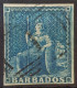 BARBADOS 1852-1855 Used Imperf 1d Blue On Blued No WMK SG #3 CV £190 - Barbades (...-1966)