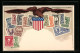 Lithographie Amerikanische Briefmarken Mit Adler Und Wappen  - Briefmarken (Abbildungen)