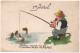 Humour : La Pêche : " 1er Avril " : Pêcheur Regarde Ton Fil.... : Illustrateur A. B. - Humour