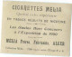 CIGARETTES MELIA - NEUVILLE - Tirage F N°4 - Melia