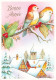 FETES - VOEUX - Nouvel An - Bonne Année - Oiseaux - Maison - Neige - Sapin - Carte Postale Ancienne - New Year