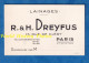 Carte De Visite Ancienne - PARIS - Maison R. & H. DREYFUS Laine / Lainages - 15 Rue De Cléry - Tel Gutenberg - Judaïca - Visitekaartjes