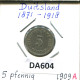 5 PFENNIG 1909 A ALEMANIA Moneda GERMANY #DA604.2.E.A - 5 Pfennig