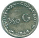 1/10 GULDEN 1948 CURACAO NÉERLANDAIS NETHERLANDS ARGENT Colonial Pièce #NL11927.3.F.A - Curacao