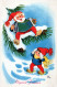 SANTA CLAUS Happy New Year Christmas GNOME Vintage Postcard CPSMPF #PKD855.A - Santa Claus