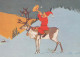 PÈRE NOËL Bonne Année Noël CERF Vintage Carte Postale CPSM #PBB197.FR - Santa Claus