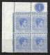 BAHAMAS.....KING GEORGE V...(1910-36..)...3d X PLATE BLOCK OF 4.....MTD IN MARGIN...BUT STAMPS  MNH... - 1859-1963 Crown Colony