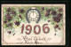 Präge-AK Neujahrsgrüsse Mit Uhr Zu Mitternacht Und Veilchen 1906  - Autres & Non Classés