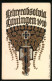 Künstler-AK Lauingen, Ehrenabsolvia 1916 - Blätterornamente, Buch, Schwert, Eisernes Kreuz  - Lauingen
