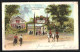 Lithographie Berlin-Grunewald, Restaurant Hundekehle, Strassenansicht Mit Radfahrerinnen Und Reitern  - Grunewald