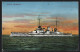 AK Kriegsschiff SMS Westfalen Im Abendlicht  - Warships