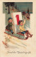 N°25076 - Carte Gaufrée - Nouvel An - Herzliche Neujahrsgrüsse - Couple D'enfant Sur Une Luge Avec Un éphéméride - Nieuwjaar