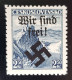 GERMANY THIRD 3RD REICH MAHRISCH OSTRAU WIR SIND FREI OCCUPATION 2.5k SIGNED 1939 MNH - Occupation 1938-45