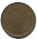 1 REICHSPFENNIG 1924 A DEUTSCHLAND Münze GERMANY #AE212.D.A - 1 Rentenpfennig & 1 Reichspfennig