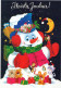Bonne Année Noël BONHOMME DE NEIGE Vintage Carte Postale CPSM #PAZ611.FR - Nouvel An