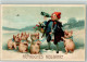 13969311 - Kind Hat Ferkel An Der Leine Wein Trinken Mistelzweige  Neujahr - Pigs