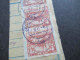 Delcampe - CSR Sudetenland 1919 Briefstück Mit Hradschin Ungezähnt / Mucha MiF Und Violetter Stempel Jägersdorf / 1x Dreierstreifen - Used Stamps