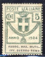 1924 - Enti Parastatali - Assoc. Naz. Mutil. Inv. Guerra-Roma - 5 C. Verde Nuovo MNH (Sassone N.5) 2 Immagini - Franchise