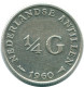 1/4 GULDEN 1960 NETHERLANDS ANTILLES SILVER Colonial Coin #NL11045.4.U.A - Antillas Neerlandesas