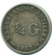 1/4 GULDEN 1957 ANTILLAS NEERLANDESAS PLATA Colonial Moneda #NL11007.4.E.A - Antilles Néerlandaises
