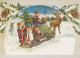 PÈRE NOËL Bonne Année Noël CERF Vintage Carte Postale CPSM #PBB213.FR - Santa Claus