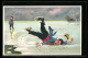 Lithographie Gestürzter Schlittschuhläufer Auf Einem See  - Figure Skating