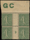 ** FRANCE - Poste - 130j, Type IV, Bloc De 4 Millésime "9" (* Sur Mill), Manchette GC: 15c. Semeuse Vert - Neufs