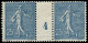** FRANCE - Poste - 132, Paire Millésime "4", 1 Point Blanc: 25c. Semeuse Bleu - Unused Stamps