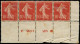 ** FRANCE - Poste - 135f, Bande 4 Recto-verso, * Sur 2 Ex. Et Rousseurs Sur Bdf + Plis Transversaux: 10c. Rouge - Unused Stamps