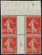** FRANCE - Poste - 138c, Bloc De 4 Millésime "7": 10c. Semeuse écarlate - Unused Stamps