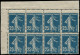 ** FRANCE - Poste - 140, Bloc De 8, Dont 4 Exemplaires Piquage Décalé, Timbres Plus Grands: 25c. Semeuse Bleu - Unused Stamps