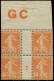 ** FRANCE - Poste - 141, Bloc De 4, Millésime "7", Manchette GC Blanc: 30c. Semeuse Orange - Unused Stamps