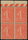 ** FRANCE - Poste - 199n, Bloc De 4, Faux Dit "de Marseille", Bdf: 50c. Semeuse Rouge - Unused Stamps