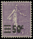 * FRANCE - Poste - 223, Double Surcharge Du Chiffre "50", Signé Calves: 50c. S. 60c. Semeuse Violet - Unused Stamps