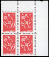 ** FRANCE - Poste - 3734c, Type II, Bloc De 4 Sans Bande De Phospho, Cdf: TVP Lamouche Rouge - Unused Stamps