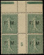 ** FRANCE - Franchise - 3, Bloc De 4 Millésime "5": 15c. Semeuse Vert-olive - Military Postage Stamps