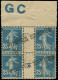 O FRANCE - Postes Serbes - 8, Bloc De 4, Millésime "8" Manchette GC: 25c. Semeuse Bleu - War Stamps