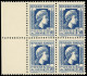 ** ALGERIE - Poste - 214e, Bloc De 4, Impression Recto-verso Inversée, Bleu Ciel, Bdf - Unused Stamps