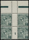 ** MONACO - Poste - 47, Bloc De 4 Millésime "1", Tir 580: 5f. Vert-gris Foncé - Unused Stamps